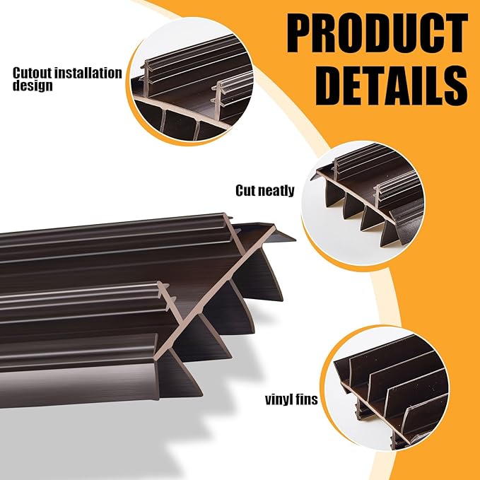 Replacement Door Bottom with Vinyl Fins 36" Long 1 3/4" Wide Threshold Seal Bottom of Door Weatherstrip Kerf Weather Stripping for 7/8" Between Barbs (4 Pcs,Brown)