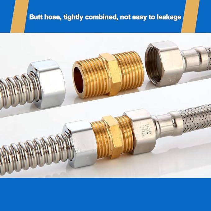 4PCS Hex Nipple 1/2"NPT x 1/2" NPT Male Solid Brass Pipe Fitting, 1/2 inch Brass nipple Male Threaded Pipe Adapter Fittings Equal Nipples Connectors Couplings
