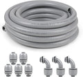 1-1/4(1.25) inch 25ft Liquid-Tight Conduit and Connector Kit,Flexible Non Metallic Liquid Tight Electrical Conduit Kit with 5 Straight and 3 90-Degree Connector Fittings,1in. Dia…