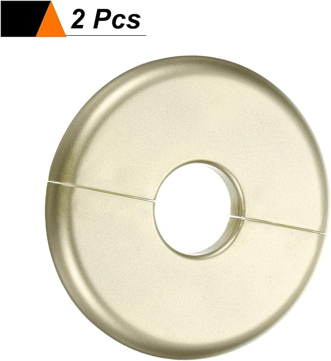 HARFINGTON 2pcs Wall Split Flange 22.5mm/0.9" Self-Adhesive Plumbing Cover Plates ABS Plastic Round Escutcheon Plate Buckle Design for Water Pipe Bathroom Kitchen Decoration, Gold Tone