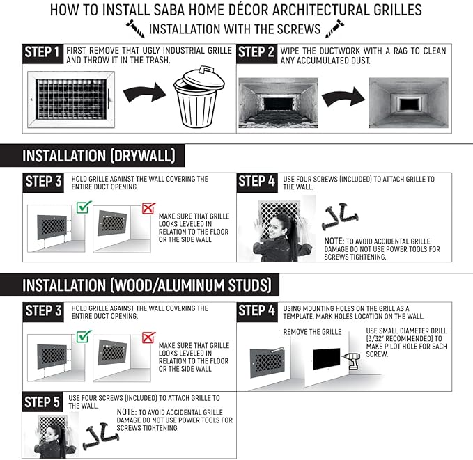 SABA Home Decor White Air Vent Cover - Acrylic Plexiglass 4" x 12" Duct Opening (6" x 14" Overall) Return Grille Decorative Covers for Walls & Ceilings NOT for Floor USE, Waves, Screws Installation