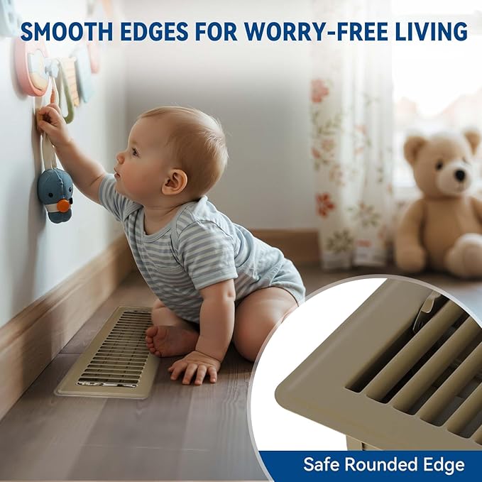4" x 12" Floor Register Vent Covers 6-Pack, Walkable Powder-Coated Metal Vent Covers with Adjustable Airflow, Curved Safe Edges for Floor/Wall, Brown