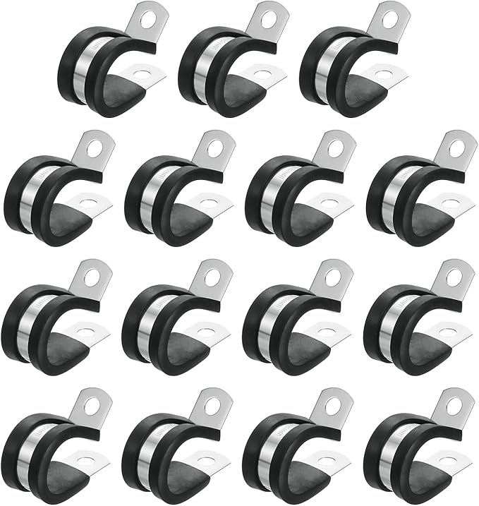 uxcell 3/4"(18mm) Cable Clamp, 304 Stainless Steel Rubber Cushioned Insulated R Shape Metal Clamp Tube Holder for Pipe Hose Wire Cord Installation 15Pcs