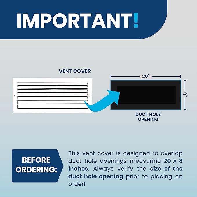 20x8 Inch (Duct Opening) Aluminum 1-Way Air Flow Vent – HVAC Vent Cover for Wall or Ceiling – Quiet HVAC Wall Register with Multi-Shutter Damper – Adjustable Curved Blade - Plastic Seal for Tight Fit