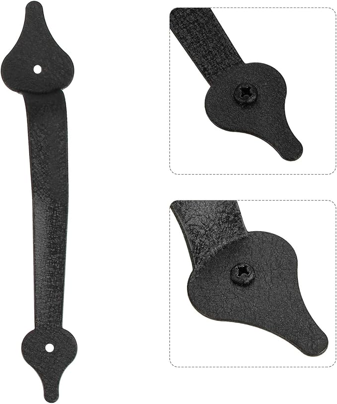 Homode Decorative Garage Door Hinges Handles, Faux Garage Door Accents, Metal Handles Hinges Hardware Kit, Screw Mounted, Black, Spear Style (4 Hinges+2 Handles)