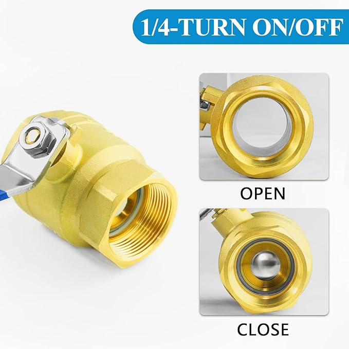WiseWater 1" NPT Full Port Brass Ball Valve, with 1/4 Turn Blue Handle, 600 WOG, Plumbing Fitting, UPC Certified, 1 Pc