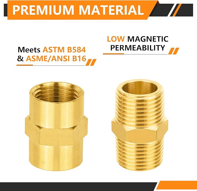 40-PCs HeSun Brass Pipe Fittings Combo, 20-PCs 3/8" NPT Male + 20-PCs 3/8" NPT Female Hex Nipple Adapter