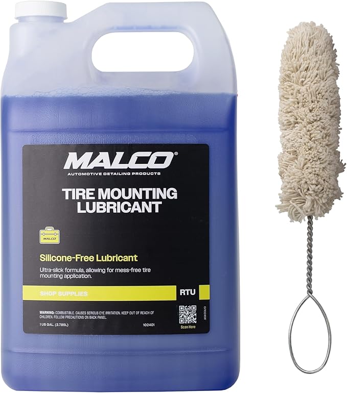 Malco Tire Mounting & Demounting Lubricant with Applicator - Automotive, Truck, Farm & Heavy-Duty Construction Tires/Improved Bead Seal/Rust Protection/Silicone & Soap Free / 1 Gal (102401)