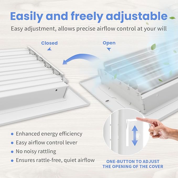 12 x 4 Inch [Duct Opening] Air Vent Covers for Wall or Ceiling - High Airflow 2 Way Steel Ventilation - Adjustable Wall/Ceiling Register, 13-3/4 Inch x 5-3/4 Inch [Overall Dimensions]
