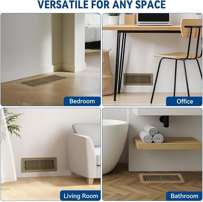 4" x 12" Floor Register Vent Covers 6-Pack, Walkable Powder-Coated Metal Vent Covers with Adjustable Airflow, Curved Safe Edges for Floor/Wall, Brown