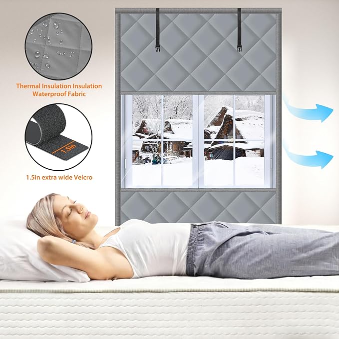 Window Insulation Kit for Winter, Thermal Window Cover for Winter, Thicken Warm Winter Waterproof Attic Insulation Cover (Grey, 63" L x 39" W)