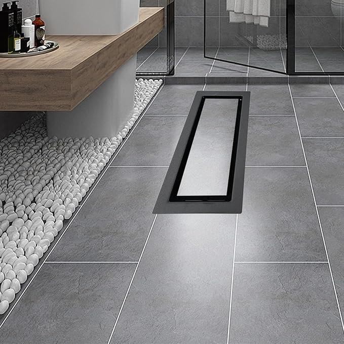 4 Pack 4x10 inch Floor Register, Heavy Duty Steel Floor Vent Covers, Modern Drop-in Floor Register for Tile, Wood and Other Flooring Inserts, Black