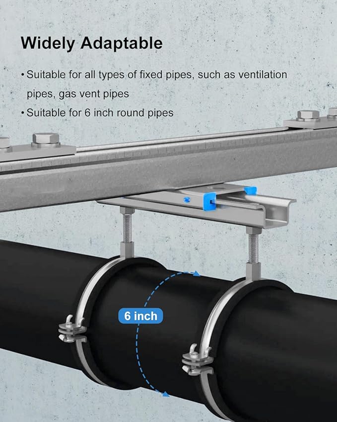 2 Pcs 6 Inch Adjustable Pipe Bracket, Split Ring Pipe Hanger, Heavy Duty B Vent Wall Strap Round Gas Vent Strap, Chimney Support Mount with Mounting Screws Anti-Slip Pads