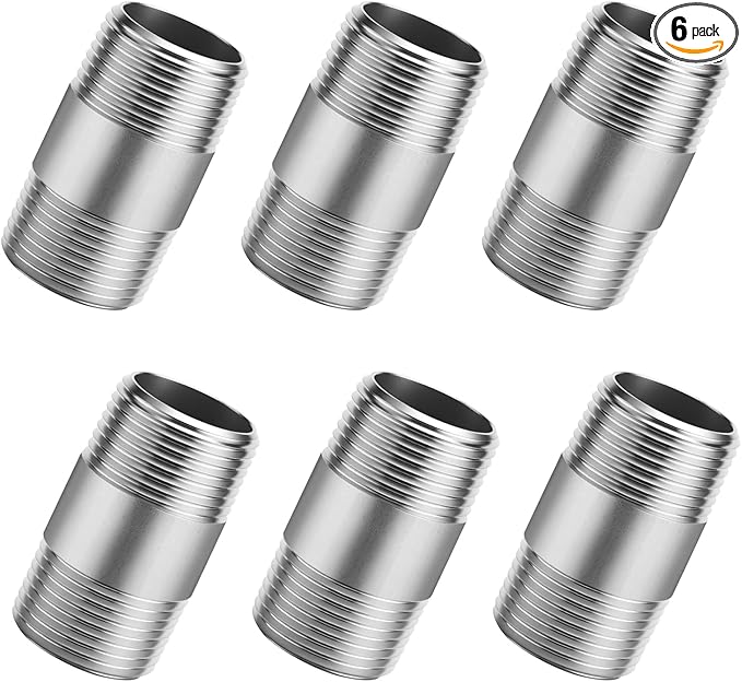 3/4"x2" 304 Stainless Steel Pipe, 3/4" NPTx 3/4" NPT Male Threaded Nipple, SCH40 Heavy Duty Pre-Cut Steel Pipe for Plumbing Gas, Hydraulic, and Industrial Applications(2", 6 Piece)