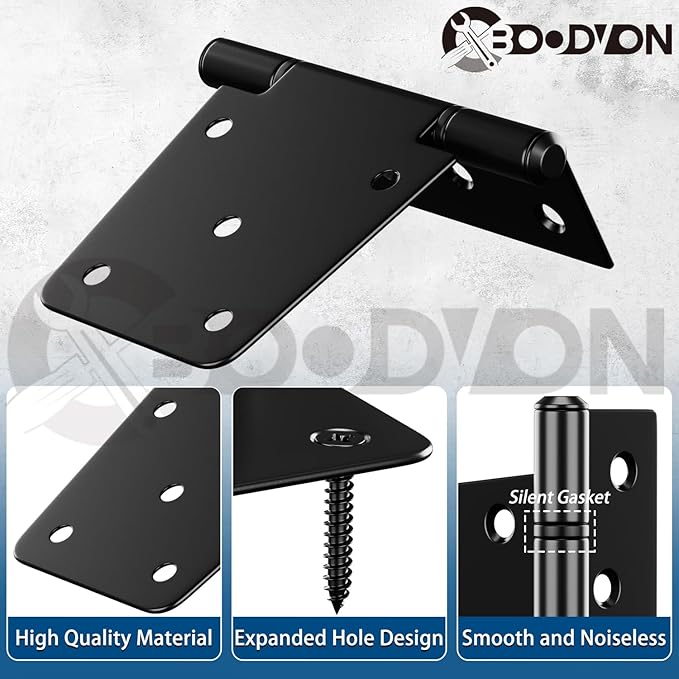 3.5 Inch Heavy Duty Gate Hinges, Extra Thick Black Shed Barn Door Hinges for Wooden Fences, Yard Gate, Vinyl Fence Gate, Garage, Gate Door Hinges for Indoor Outdoor(6 Pack)