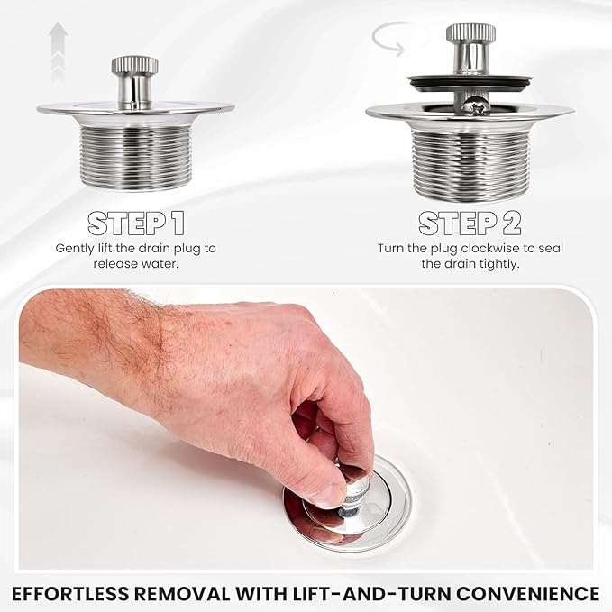 Chrome Bathtub Drain Kit, Lift and Turn - Polished Chrome Tub Drain and Overflow Drain Cover, Plug and Kit for Universal Fit 1-3/8" and 1-1/2" Drains