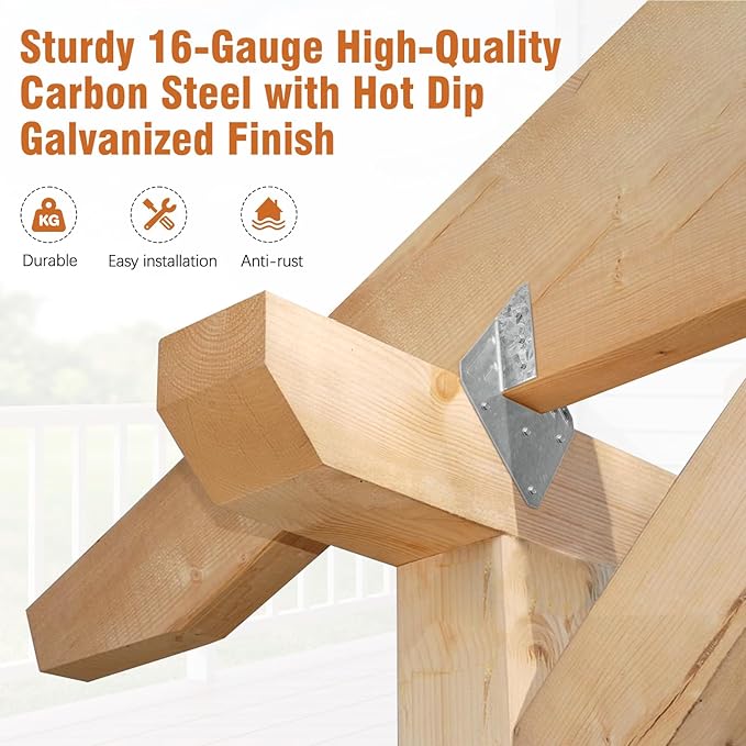 70 Pack 16-Gauge Hurricane Ties for Rafter, Heavy Duty Hurricane Straps, Robust Hot Dip Galvanized Rafter Ties Brackets, Joist Hangers for 2X Deck Joists