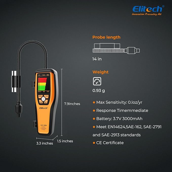 Elitech HVAC Refrigerant Leak Detector Heated Diode Sensor Halogen Freon Sniffer, Air Conditioning Detection, R22 R410A R134A R1234YF CFCs HCFCs HFCs, ILD-100H