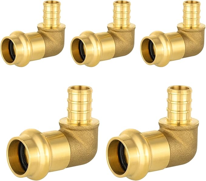 5-Pack HeSun Copper Press Fitting Elbow, 1/2" PRESS X 1/2" PEX F1807 Crimp Elbow, LF Brass