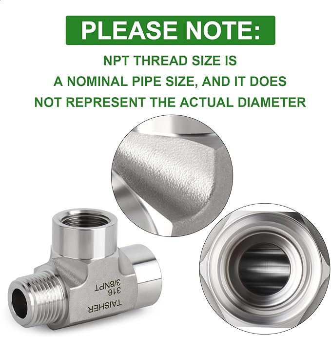 TAISHER 1PCS Forging of 316L Stainless Steel Tee Pipe Fittings, 3/8" NPT Female x 3/8" NPT Female x 3/8" NPT Male Pipe Fittings, Male Run Tee