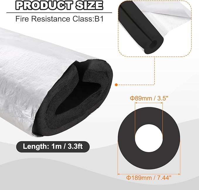 PATIKIL Pipe Insulation Foam Tube, 3.3FT Length Self Adhesive Pipe Freeze Protection Wrap with Aluminum Foil 3.5"(89MM) ID x 5cm Thickness for Outdoor Winter Irrigation