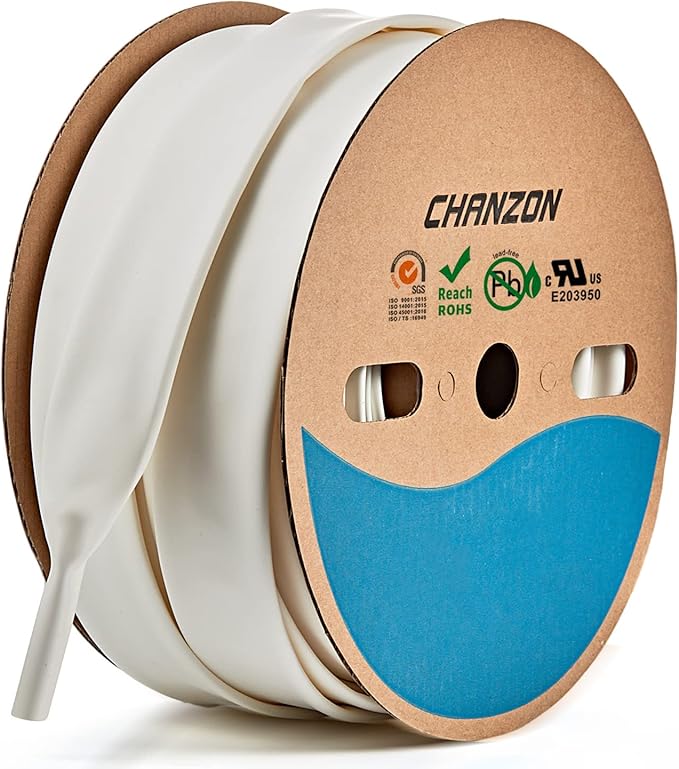 Chanzon 3:1 Ratio - 80ft Roll - Heat Shrink Tubing 1-1/2" (39mm) - Marine Grade Waterproof Adhesive Lined - (25M Total Length) White Polyolefin Sleeving Wrap Shrinking 3 to 1 Ratio 1pcs