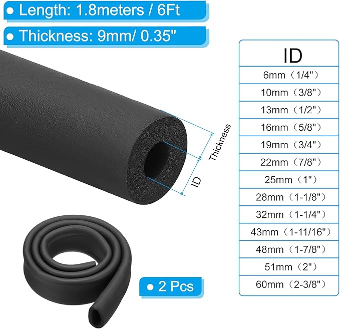 PATIKIL 1-11/16"(43mm) ID x 6Ft Pipe Insulation Foam Tube, 2Pcs Pipe Cover Wrap Roll Bar Padding Tubing for Handle Grip HVAC Outdoor Air Conditioner Units