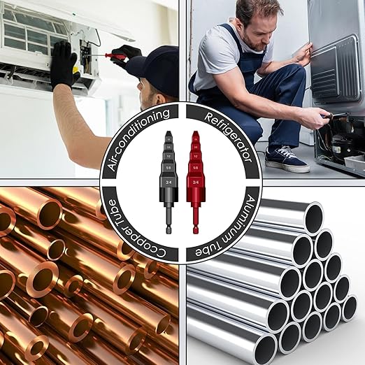 2 Sets HVAC Flaring Tools, Swaging Tube Repair 5 in 1 Air Conditioner Copper Pipe Expander Flaring Swaging Drill Set Copper Tubing Tool with 1/4", 3/8", 1/2", 5/8", 3/4" Bits, Black and Red