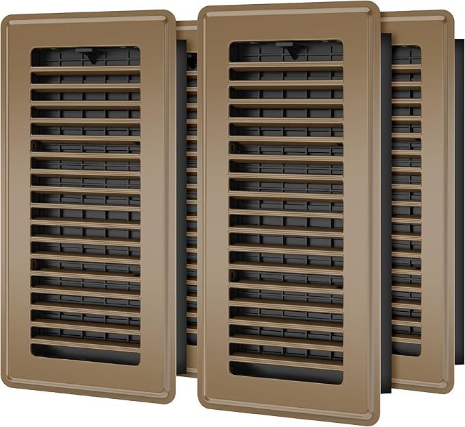 Floor Register 4x10 - 4 Pack Floor Vent Covers for Home Floor Heavy Duty Steel Walkable Floor Vents Air Vent Covers for Sidewall and Floor, Brown