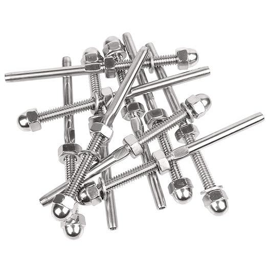 BLIKA 10 Pack Cable Railing Swage Threaded Stud Tension End Fitting Terminal for 1/8" Deck Cable Railing, T316 Stainless Steel, Cable Railing tensioner 1/8" for 2"x2" Wood/Metal Post