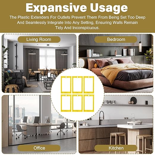 6Pcs 1/4 Inch Single Gang Outlet Box Extender, Seamless Electrical Box Extender with 12Pcs 32mm Screws for Electrical Outlet Switches Electric Box Extenders(Yellow)
