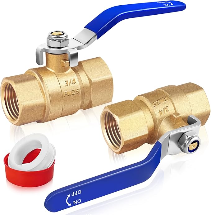 Boltigen 3/4 inch Forged Brass Ball Valve, 2Pack Heavy Duty Full Port Shut Off Valve with Double Female NPT Threaded, 600 WOG Long Handle Metal Plumbing Full Bore Control Valve Pipe Connector Fitting