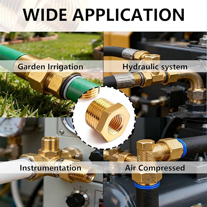3/8" NPT Male to 1/8" NPT Female Brass Hex Bushing Reducing Bushing Pipe Fitting, Brass Fitting Reducer Adapter