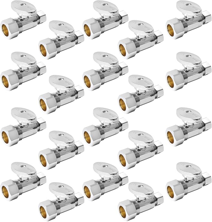 Straight Stop Valve,1/2" Nominal (5/8" OD) Compression x 3/8" OD Straight Shut-off Valve with 1/4 Turn on/off (Pack of 20)(VALVE122-20Pack)