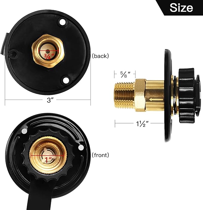 RV Water Inlet Replacement City Water Fill Inlet Flange Brass RV City Water Inlet with Check Valve 1/2" NPT Male City Water Fill Flange City Water Hookup for Camper Trailer Marine Motorhome,Black