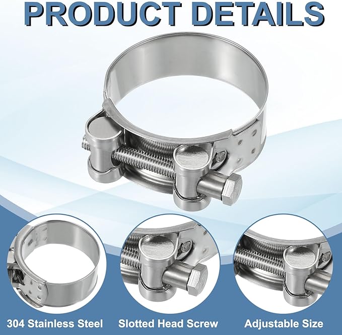 PATIKIL 52-55mm T-Bolt Hose Clamp, 4 Pack Intercooler Pipe Tube Clamps 304 Stainless Steel Radiator Hose Clamp for 2.05"-2.17" Pipe