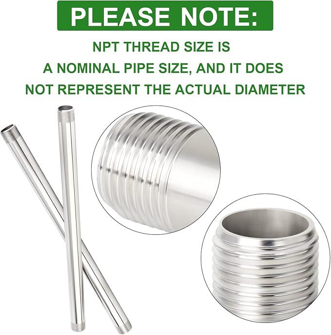 TAISHER 2PCS Stainless Steel Pipe Fittings, 3/8" NPT Male x 3/8" NPT Male Threaded, 16" Length Nipple Cast Pipe