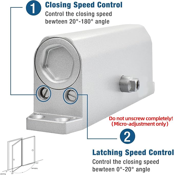 Door Closers Commercial Heavy Duty Automatic Door Closer Residential Grade 3 Spring Hydraulic Door Closer, 6.88" x 1.5" Small, Silver