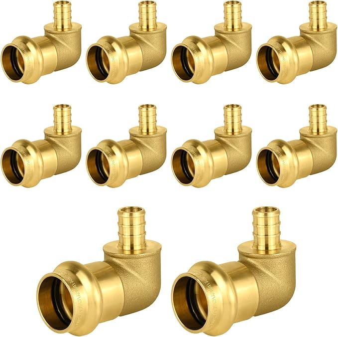 10-Pack HeSun Copper Press Fitting Elbow, 3/4" PRESS X 1/2" PEX F1807 Crimp Elbow, LF Brass