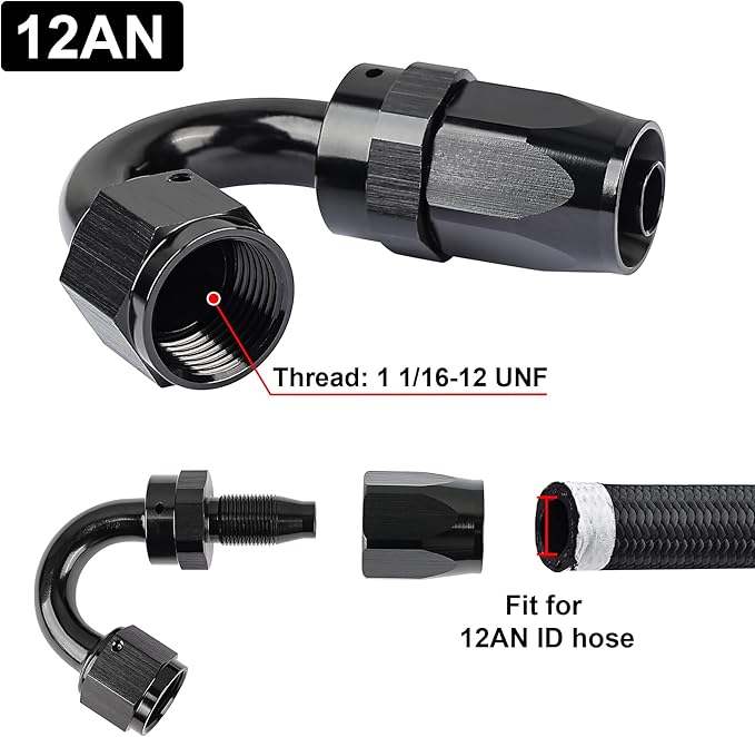 EVIL ENERGY 12AN Hose End Fitting 150 Degree Swivel for CPE Braided Fuel Hose Black