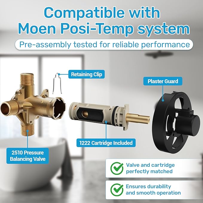 2510 Shower Valve Compatible with Moen Posi-temp Valve, Pressure Balancing Rough-In Valve, 1/2 Inch IPS Connection, Brass 4-Port for Bathtub and Shower