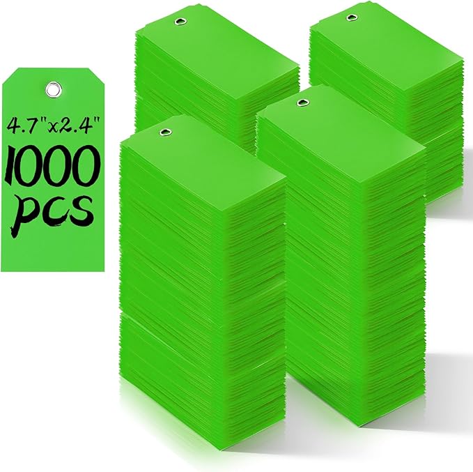 XUWAIDSGN 1000 Pieces 4 3/4" x 2 3/8" Green Plastic Shipping Tags, Waterproof, Writable, Reinforced Hole, Luggage Tags for Equipment, Car Parts