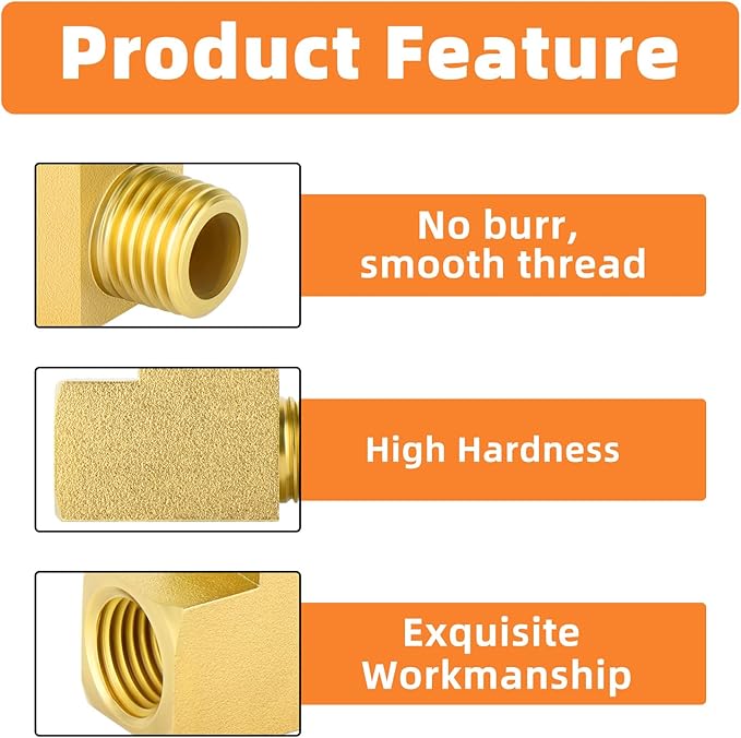 GASHER 3Pcs Brass Tee Fitting, 1/2" FNPT x 1/2" FNPTx 1/2" MNPT Pipe Fittings, Male Run Tee
