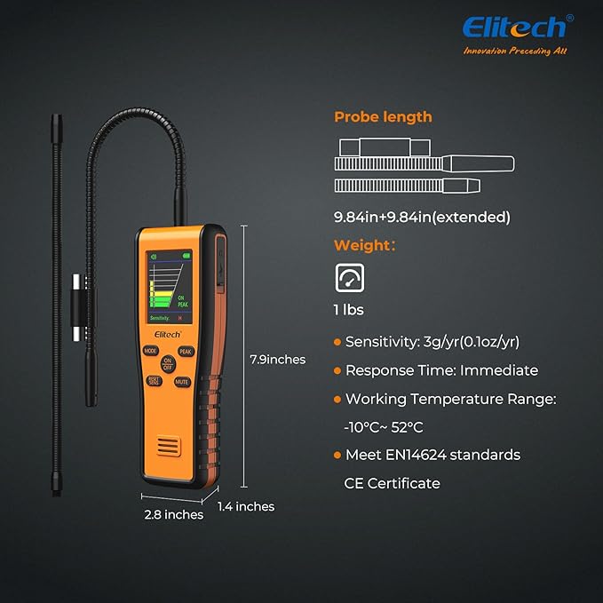 Elitech Refrigerant Leak Detector, Infrared & Heated Diode Sensors in 1 Unit, HVAC Halogen Gas Sniffer, Anti-Interference, IR-200