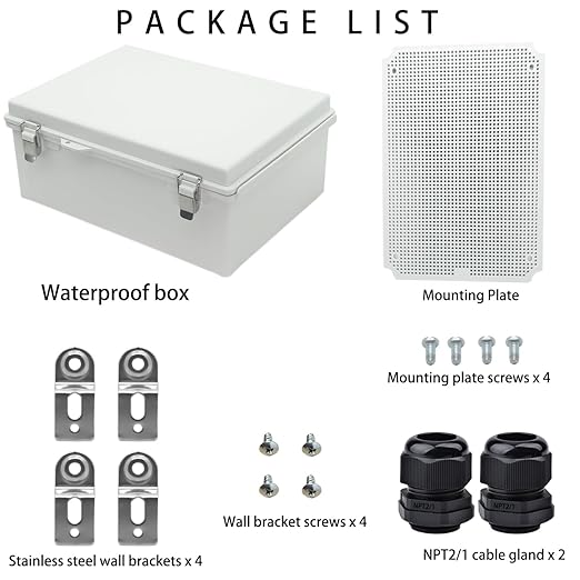 Waterproof Electrical Box Junction Box Weatherproof IP67 ABS Plastic Enclosure Switch Router Project Box Electronics DIY Enclosure with Mounting Plate and Wall Bracket Grey 13.8"x9.8"x5.9"
