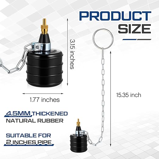 Inflatable Pipe Plug Sewer Test Plug Rubber Plumbing Test Balloon for Sewage Pipeline Inspection(2 Inch,with Ring and Chain)