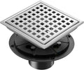 6 Inch Square Shower Floor Drain with Flange,Quadrato Pattern Grate Removable,Food-Grade SUS 304 Stainless Steel,Brushed Nickel
