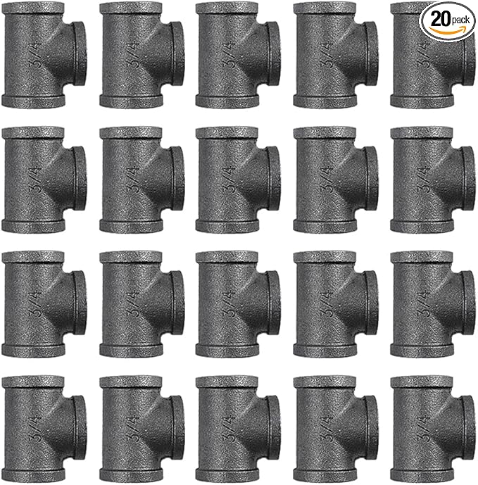 20 Pack 3/4 Inch Tee Threaded Pipe Fittings, Cast Pipe Fittings for DIY Furniture Decorative, Steampunk Industrial Vintage Style.