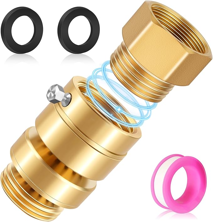 Boltigen Self Draining Vacuum Breaker, No Lead Brass 3/4" GHT Hose Bib Backflow Preventer, Comes With 1-1/16" Female x 3/4" Male Brass Converter, Fit 1-1/16'' Fine Thread and 3/4" GHT Faucet