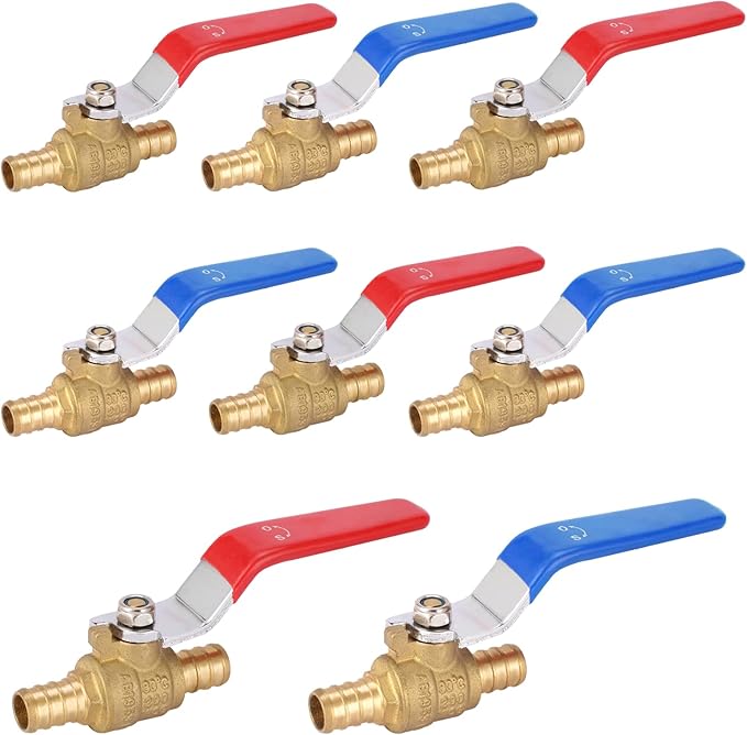HeSun 8-PCs 1/2 Inch PEX Ball Valves, 1/4 Turn Full Port Shut-off Valve, Brass Crimp Pex Valve for Hot and Cold Water, ASTM F1807,Blue & Red